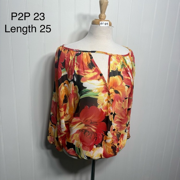 Tops - Floral faux Button Front Blouse Boho Lightweight Sheer Romantic Flowy Romantic